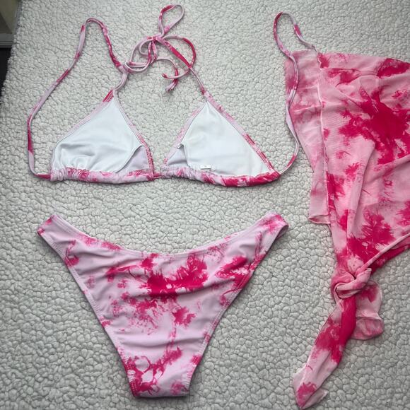Pink Tie Dye Bikini w/ Top Cover Up Small - Picture 6 of 11